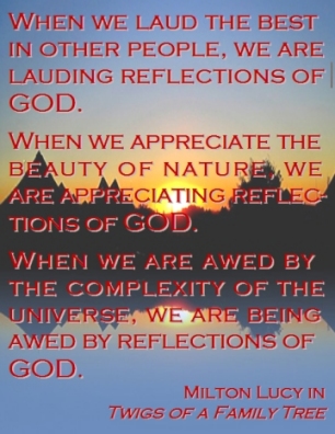 When we laud the best in other people, we are lauding reflections of God. When we appreciate the beauty of nature, we are appreciating reflections of God. When we are awed by the complexity of the universe, we are being awed by reflections of God. #ReflectionsOfGod #GodInAll #TwigsOfAFamilyTree